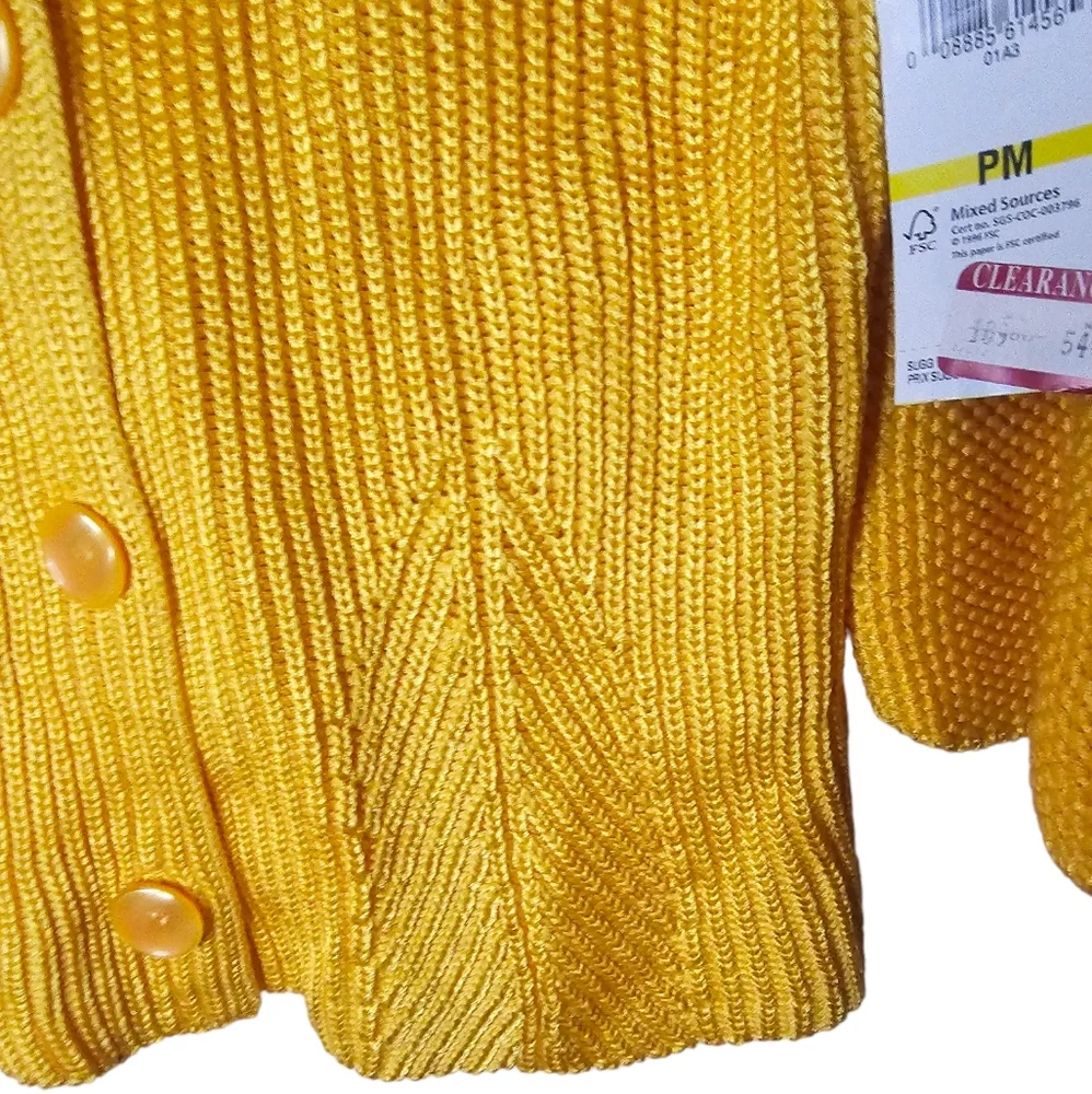 Jones New York gold knitted sweater/cardigan button down 3/4 sleeves size PM